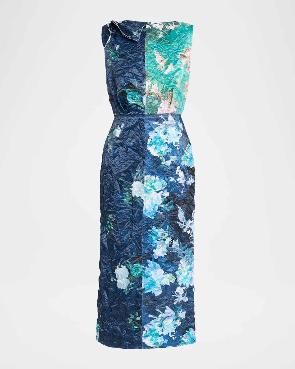 Reconstructed Crinkle Satin Sleeveless Midi Cocktail Dress